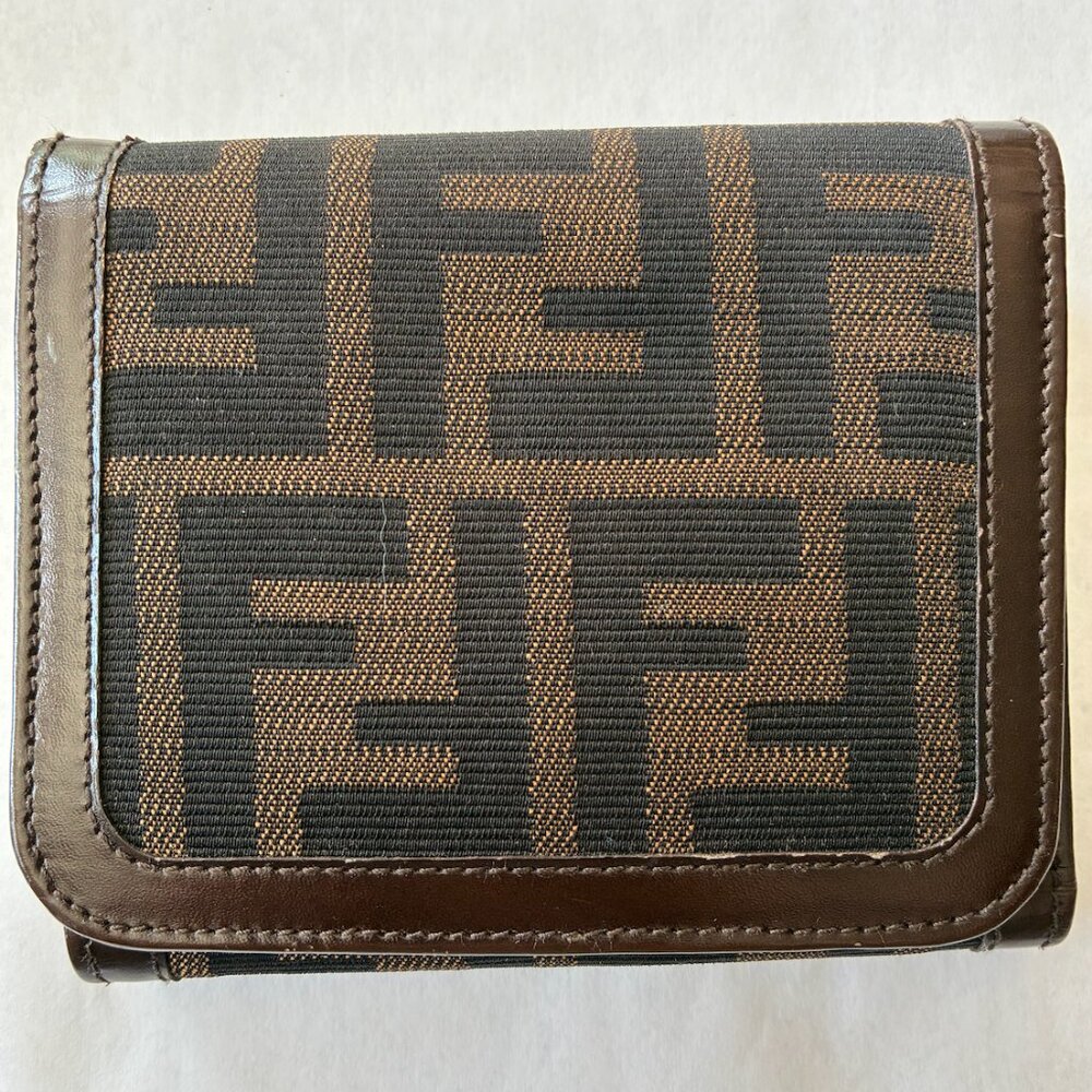 Fendi Zucca FF Trifold Wallet / Canvas & Leather / Made in Itay